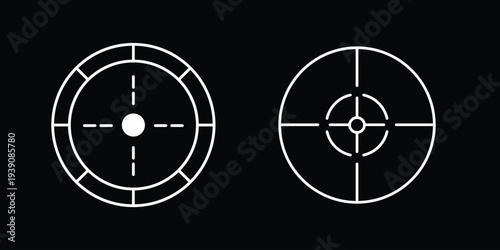 Crosshair Target Aim Icons Collection Showing Precision Scope Reticle, Focus Center Point, Accuracy Targeting Symbols, Minimal Line Vector Illustration Set