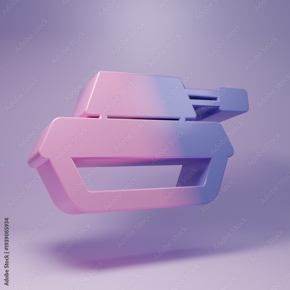 Fototapeta premium Purple Military tank icon isolated on purple background. Minimalism concept. 3D render illustration