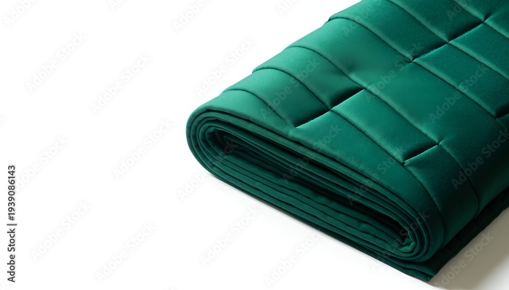 Fototapeta premium Dark green quilted fabric roll with textured pattern lush emerald textile material