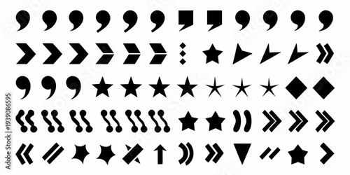 Collection of various black punctuation marks and geometric shapes