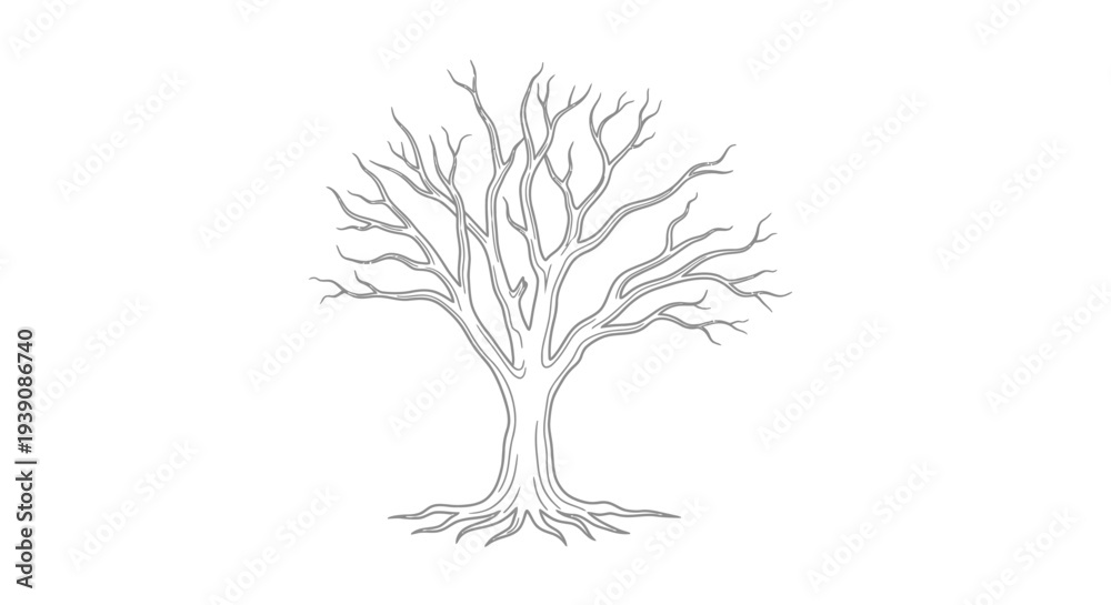 Fototapeta premium Bare Tree with Exposed Roots Illustration.