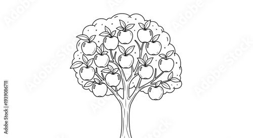 Apple Tree with Fruit and Leaves.