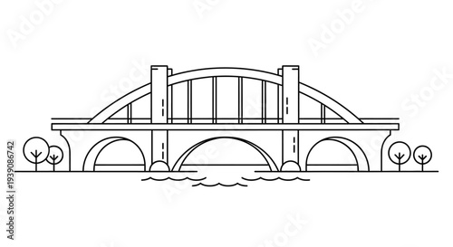 Black and White Bridge Illustration with Arches.