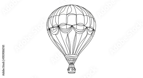 Black and White Hot Air Balloon Illustration.