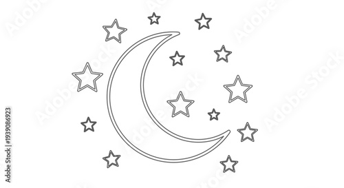 Crescent Moon Surrounded by Stars Illustration 1.