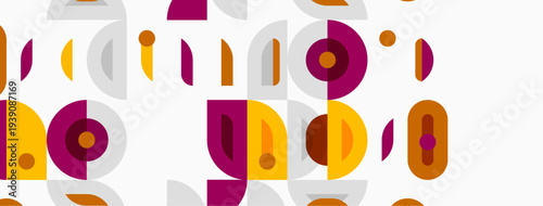 Abstract pattern features circles, ovals, lines. Colors include burgundy, beige, gray. Design appears repetitive, modern.