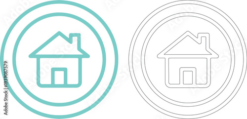 Teal and black house with concentric circles home symbol