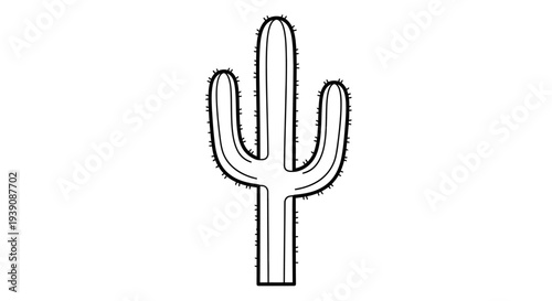 Simple Black and White Cactus Illustration.