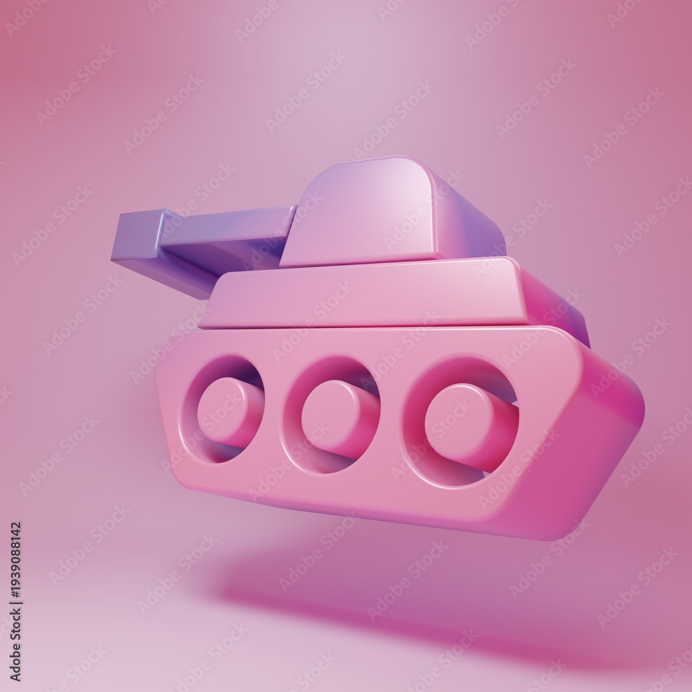 Naklejka premium Purple-pink Military tank icon isolated on pink background. Minimalism concept. 3D render illustration