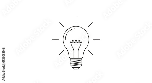 Simple Line Drawing of Illuminated Light Bulb.