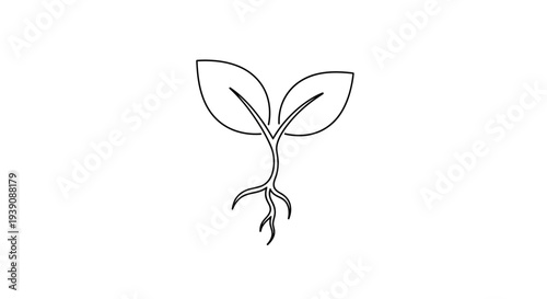 Simple Line Drawing of Seedling Plant.