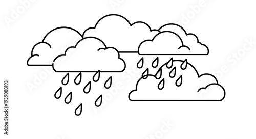 Simple Line Drawing of Rainy Clouds.