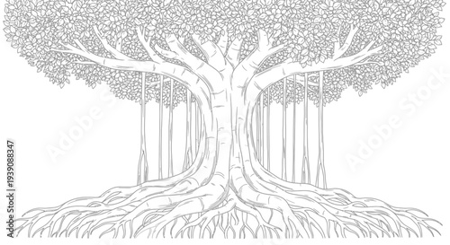 Tree Roots and Branches Detailed Illustration.
