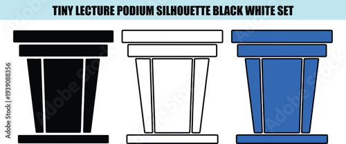 Three lecture podiums black white blue set speaking