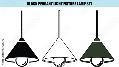 Three pendant light fixtures black outline and solid