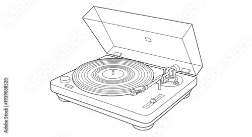 Vintage Record Player with Open Lid.