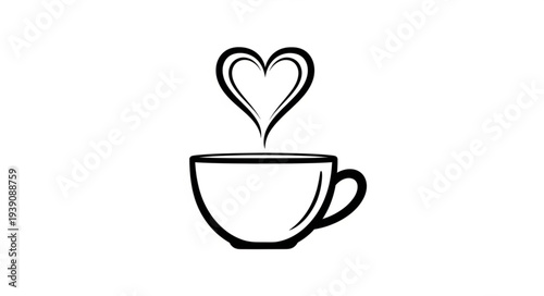 Cup of coffee with steam forming a heart shape.