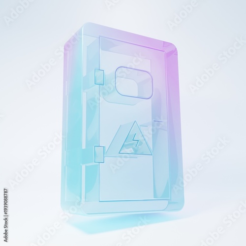 Frosted glass Electrical cabinet icon isolated on white background. Minimalism concept. 3D render illustration