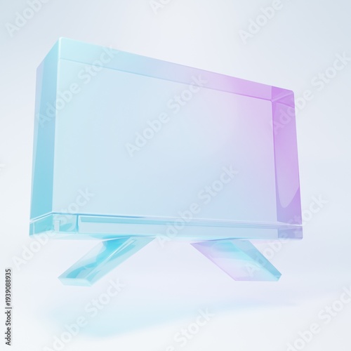 Frosted glass Smart Tv icon isolated on white background. Television sign. Minimalism concept. 3D render illustration