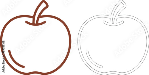 Two apple silhouettes one brown one outline fruit food