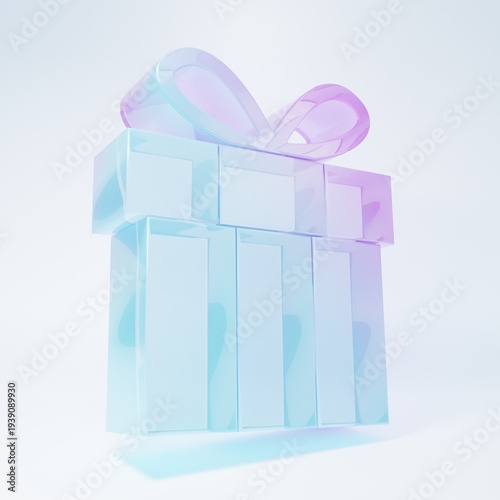 Frosted glass Gift box icon isolated on white background. Happy Birthday. Minimalism concept. 3D render illustration