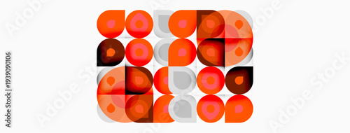 Abstract pattern features overlapping circles. Orange, gray, white hues create retro aesthetic. Simple geometric design, visually appealing.