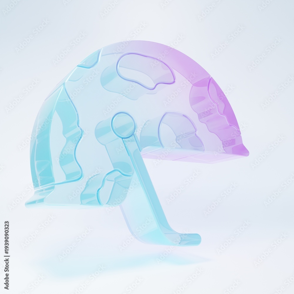 Naklejka premium Frosted glass Military helmet icon isolated on white background. Army hat symbol of defense and protect. Protective hat. Minimalism concept. 3D render illustration