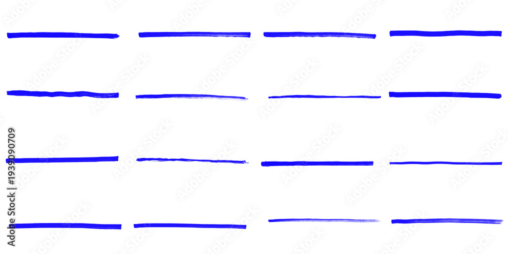 Fototapeta premium Set of Hand Drawn blue Marker Redaction Lines, Censor Brush Strokes and Blackout Bars Isolated for Creative Design