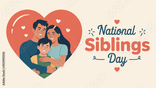 Family celebrating national siblings day with heart and love