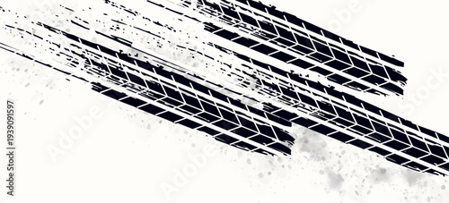 Auto tire tread grunge element. Car and motorcycle tire pattern, wheel tyre tread track. Black tyre print. Vector illustration isolated on white background.