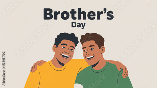 Two smiling brothers in yellow and green shirts celebrating brother's day with arms around each other