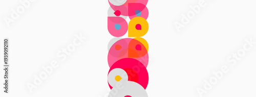 Abstract composition. Overlapping circles create vertical stripe. Pink, orange, white hues dominate simple design. Minimalist aesthetic.