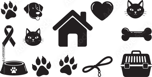 Black and white pet icons and symbols for animal lovers