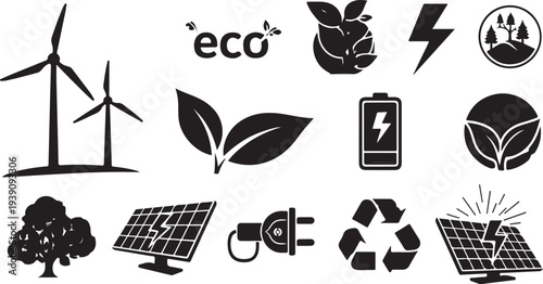 Eco friendly icons and symbols for sustainable energy and environment