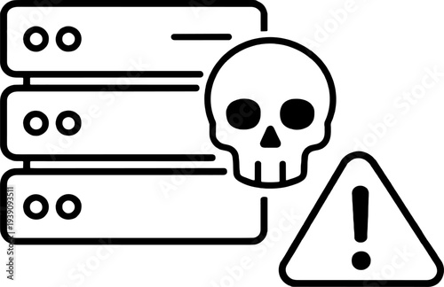 Server Data Breach Threat Minimal Line Art Illustration - Cyber Security Warning Minimalist Icon