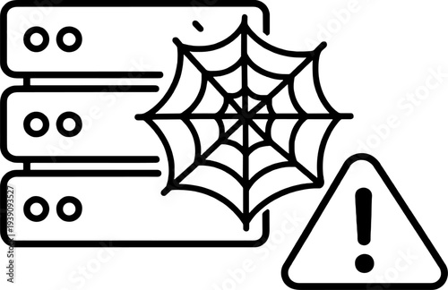 Server Downtime and Cybersecurity Threat Minimalist Icon - Data Center Problem Line Art Illustration