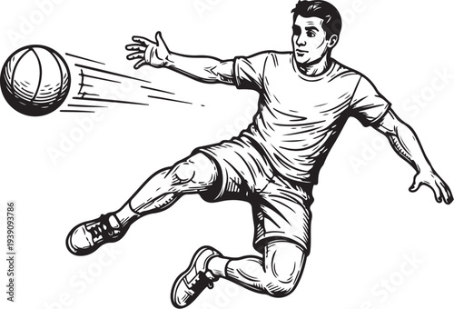 soccer player kicking ball hand drawn simple sketch vector illustration
