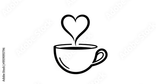 Cup of coffee with steam forming a heart shape.