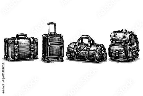 Travel Luggage and Leather Bags Vector Collection in Hand Drawn Style