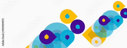 Abstract colorful circles overlap, creating dynamic visual pattern. Light background enhances vibrant hues. Simple geometric shapes dominate composition.