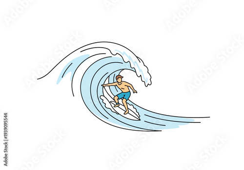 A surfer rides a large wave with skill and balance, enjoying ocean thrill from a side viewpoint.