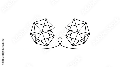 Two geometric diamond shapes connected by a flowing line minimalist design
