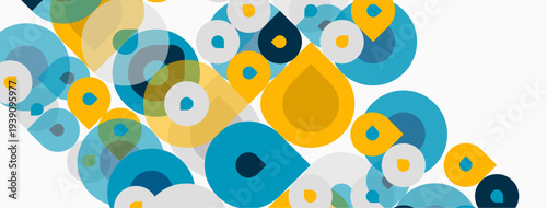 Abstract circles, varying sizes, colors overlap. Modern design, clean aesthetic, bright palette creates dynamic composition.