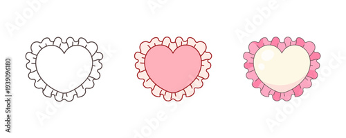 Frilled heart frame in cute coquette style. Romantic Valentine border vector with soft ruffles for wedding invitations, feminine labels, girly cards and delicate designs
