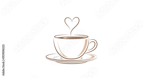 Cup of coffee with steam forming a heart shape.