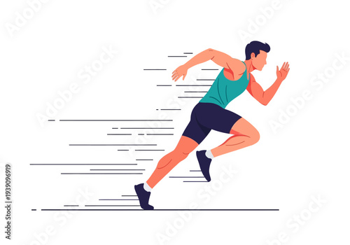 Man sprinting forward with motion lines conveying speed and energy