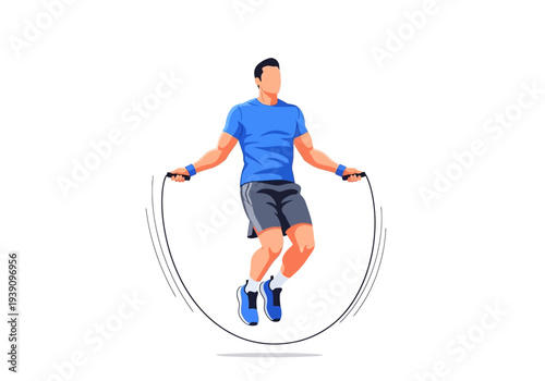 Man jumping with rope in fitness activity outdoors with energetic movement and dynamic pose