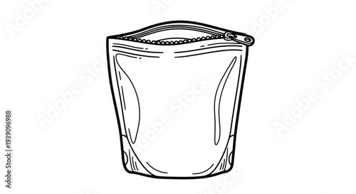 Ziplock Bag Illustration: A simple yet effective black and white line art illustration of an open ziplock bag, perfect for packaging and product representation.