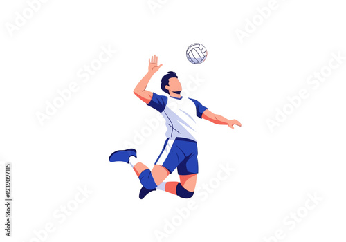 Man jumping to hit volleyball in mid-air during a competitive volleyball match illustration