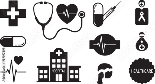 Healthcare symbols and icons for medical and health services industry